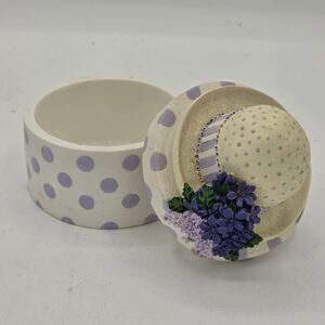 Vtg Two's Company Resin Hat Box Trinket Box Purple Lilac Polka Dot Cottagecore